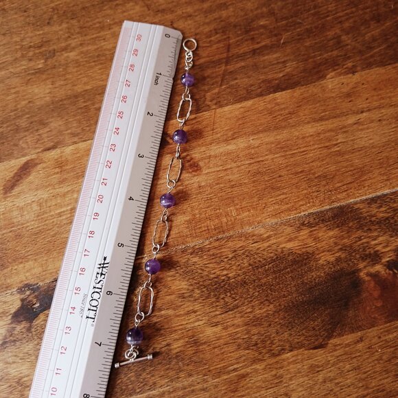 Vintage Sterling Silver 925 Amethyst Gemstone Paperclip Bracelet - Picture 4 of 4